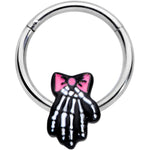16G 3/8 Skeleton Hand Bow Halloween Hinged Segment Ring