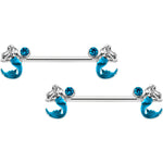 14G 9/16 Aqua Gem Blue Mermaid Barbell Nipple Ring Set