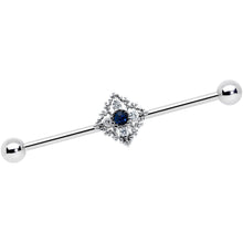 14G Clear Blue Gem Textured Rhombus Cross Industrial Barbell 38mm