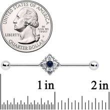 14G Clear Blue Gem Textured Rhombus Cross Industrial Barbell 38mm