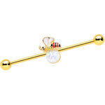 14G White Faux Opal Gold Tone Insect Industrial Barbell 38mm