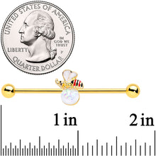 14G White Faux Opal Gold Tone Insect Industrial Barbell 38mm
