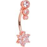Clear CZ Gem Rose Gold Tone Triple Drop Flower Belly Ring