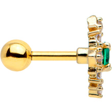 16G 1/4 Clear Green Gem Gold Tone Art Deco Style Cartilage Tragus