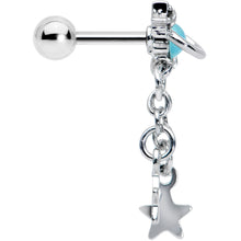 16G 1/4 Clear Blue Gem Saturn Planet Star Dangle Cartilage Tragus