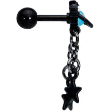 16G 1/4 Blue Gem Black Saturn Planet Star Dangle Cartilage Tragus