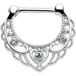 16G 5/16 Clear Gem Textured Baroque Heart Cartilage Clicker