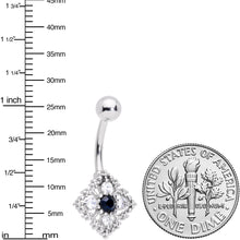 Clear Blue Gem Textured Rhombus Cross Belly Ring