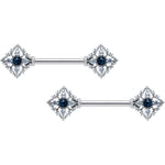 14G 9/16 Clear Blue Gem Textured Rhombus Cross Nipple Ring Set