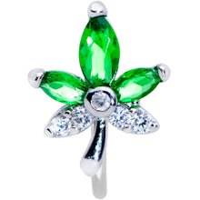 20G 5/16 Clear Green Gem Pot Leaf Nose Hoop