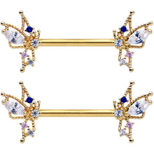 14G 9/16 Clear CZ Gem Gold Tone Christmas Angel Nipple Ring Set
