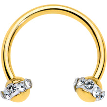 16G 3/8 Clear Gem Gold Tone Banded Horseshoe Circular Barbell