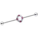 14G White Synthetic Opal Glam Oval Industrial Barbell 38mm