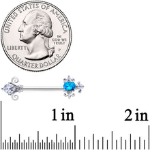 14G 9/16 Clear Blue Gem Renaissance Cross Barbell Nipple Ring Set