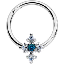16G 3/8 Clear Blue Gem Renaissance Cross Hinged Segment Ring