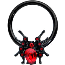 16G 3/8 Red Gem Black Spider Halloween Hinged Segment Ring