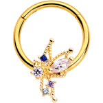 16G 3/8 Clear CZ Gem Gold Hue Angel Christmas Hinged Segment Ring