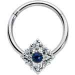 16G 3/8 Clear Blue Gem Textured Rhombus Cross Hinged Segment Ring