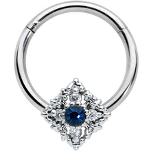 16G 3/8 Clear Blue Gem Textured Rhombus Cross Hinged Segment Ring