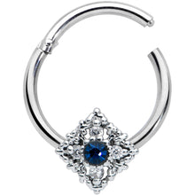 16G 3/8 Clear Blue Gem Textured Rhombus Cross Hinged Segment Ring