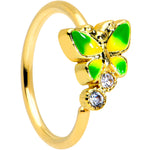 20G 5/16 Clear CZ Gem Green Butterfly Gold Tone Insect Nose Hoop