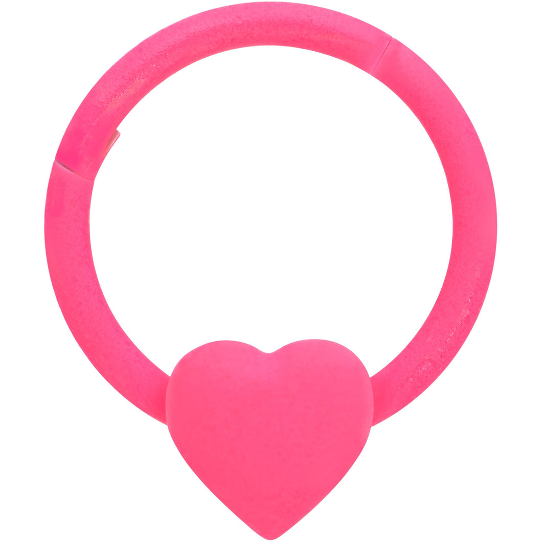 16G 3/8 Pink Matte Heart Valentines Day Hinged Segment Ring