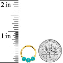 16G 3/8 Gold Tone Little Green Flower Hinged Segment Ring
