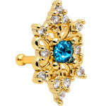 20G 1/4 Clear Blue Gem Gold Tone Royal Heart Nose Bone
