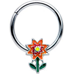 16G 3/8 Red Orange Yellow Fanciful Flower Hinged Segment Ring