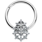16G 3/8 Clear CZ Gem Nubbly Textured Drop Hinged Segment Ring