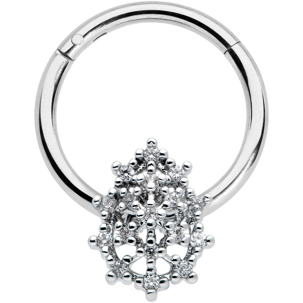 16G 3/8 Clear CZ Gem Nubbly Textured Drop Hinged Segment Ring