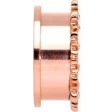 Clear Gem Rose Gold Tone White Leaves Screw Fit Tunnel Plug Set