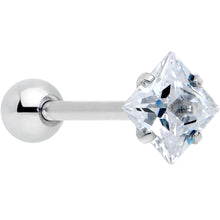 Clear CZ Gem Rhombus Top Barbell Tongue Ring