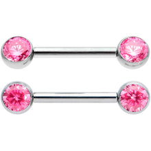 14G 1/2 Pink CZ Gem G23 Titanium Threadless Nipple Ring Set