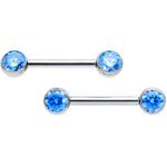 14G 1/2 Blue CZ Gem G23 Titanium Threadless Nipple Ring Set