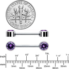 14G 9/16 Purple CZ Gem G23 Titanium Threadless Nipple Ring Set