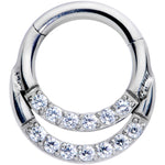 16G 1/4 Clear CZ Gem G23 Titanium Double Row Cartilage Clicker