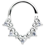 18G 5/16 Clear CZ Gem Heart Filigree Cartilage Closure Ring