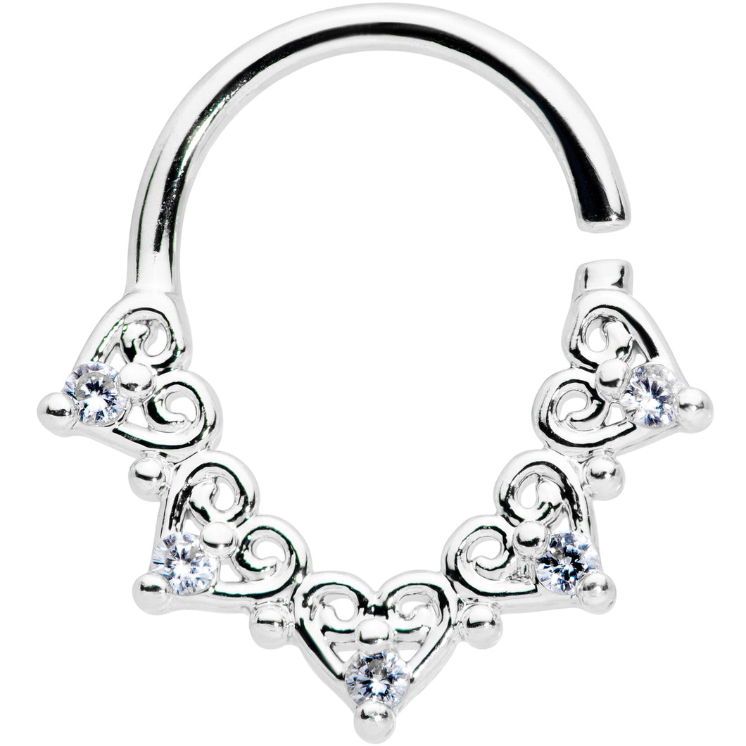 18G 5/16 Clear CZ Gem Heart Filigree Cartilage Closure Ring