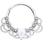 16G 3/8 White Faux Opal Lace Lover Hinged Segment Ring