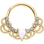 16G 3/8 White Faux Opal Gold Tone Lace Lover Hinged Segment Ring