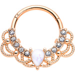 16G 3/8 White Faux Opal Rose Gold Tone Lace Hinged Segment Ring