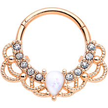 16G 3/8 White Faux Opal Rose Gold Tone Lace Hinged Segment Ring