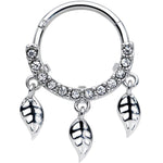 16G 3/8 Clear Gem Open Leaf Dangle Hinged Segment Ring
