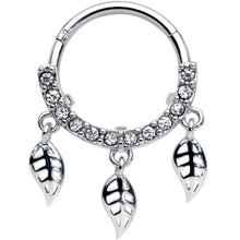 16G 3/8 Clear Gem Open Leaf Dangle Hinged Segment Ring