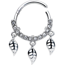 16G 3/8 Clear Gem Open Leaf Dangle Hinged Segment Ring