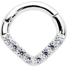16G 1/4 14k White Gold Clear CZ Gem Chevron Hinged Segment Ring