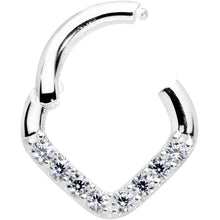 16G 1/4 14k White Gold Clear CZ Gem Chevron Hinged Segment Ring