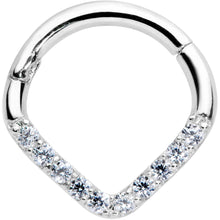 16G 5/16 14k White Gold Clear CZ Gem Chevron Hinged Segment Ring