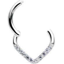 16G 5/16 14k White Gold Clear CZ Gem Chevron Hinged Segment Ring